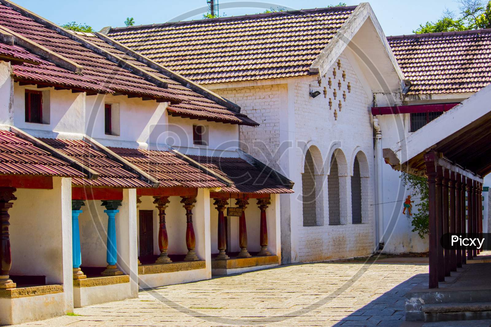 Architecture Of Tile Roofed Huts In Indian Rural Villages  in Tanjavur