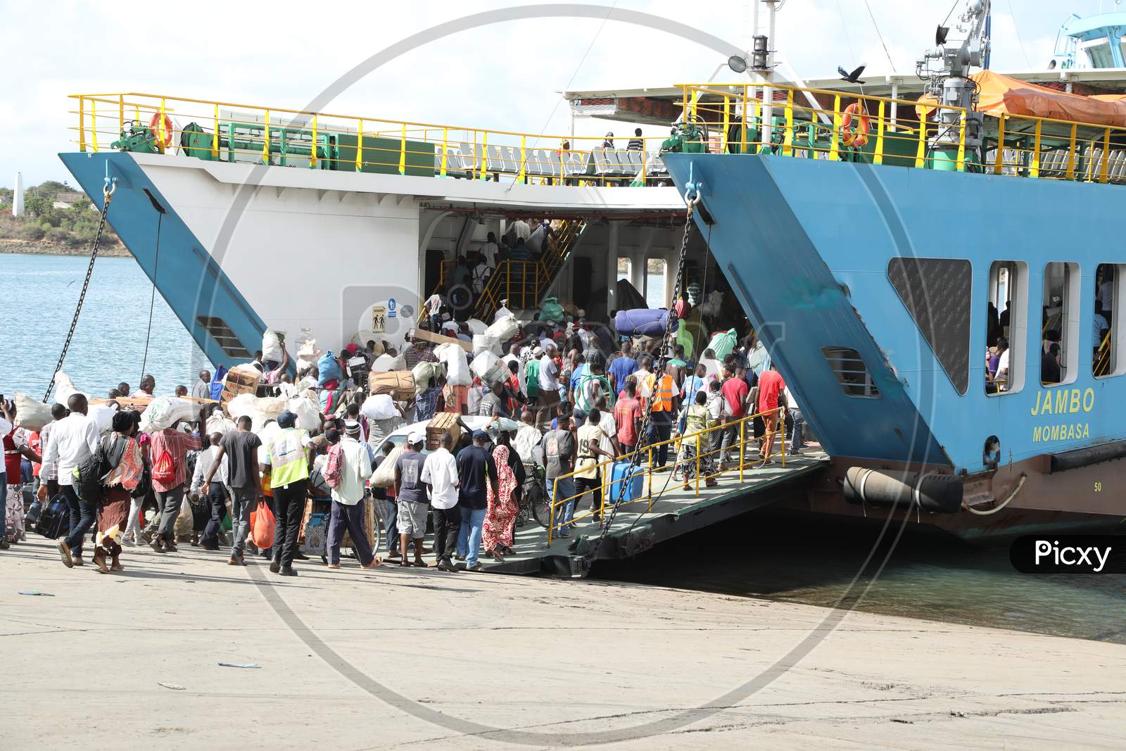 View of passengers of Kenya on-boarding in to the Ferry Ship