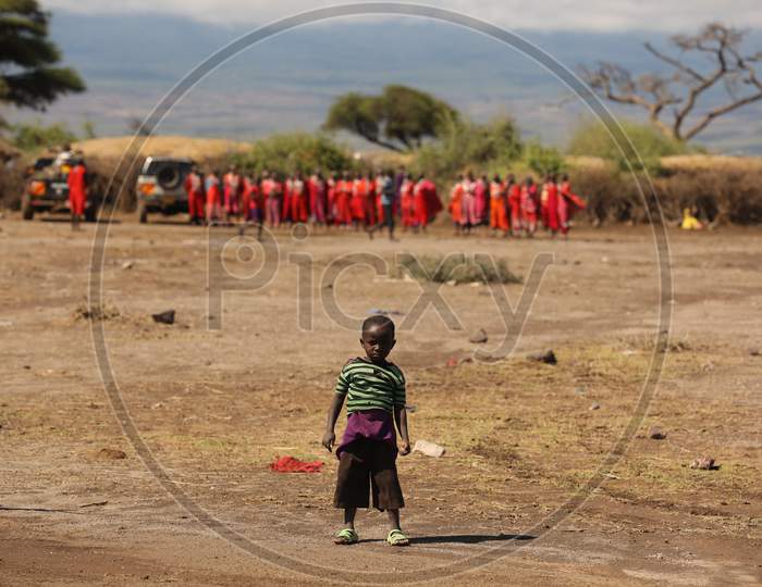 Maasai Tribal Children In Tribal Villages Of Masai Mara National Conservancy, Kenya