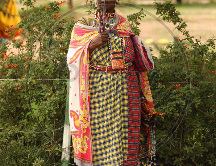 A Tribal woman with handcrafted bracelets and accessories