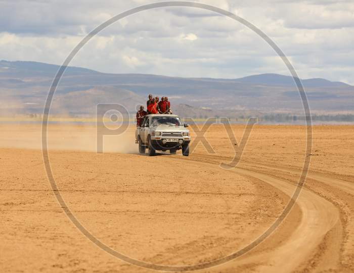 A Car moving on the muddy road of Kenya