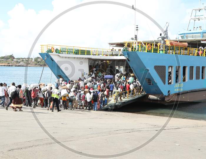 Passengers on-boarding into the Kenya Ship