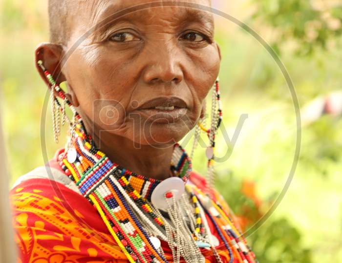 Maasai Tribal Woman or People Are The Nilotic ethnic group inhabitants In Masai Mara,Kenya