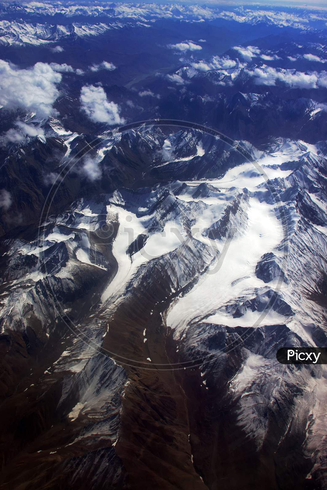Snow Terrains With Valley Passes Aerial View At Ladakh, Leh