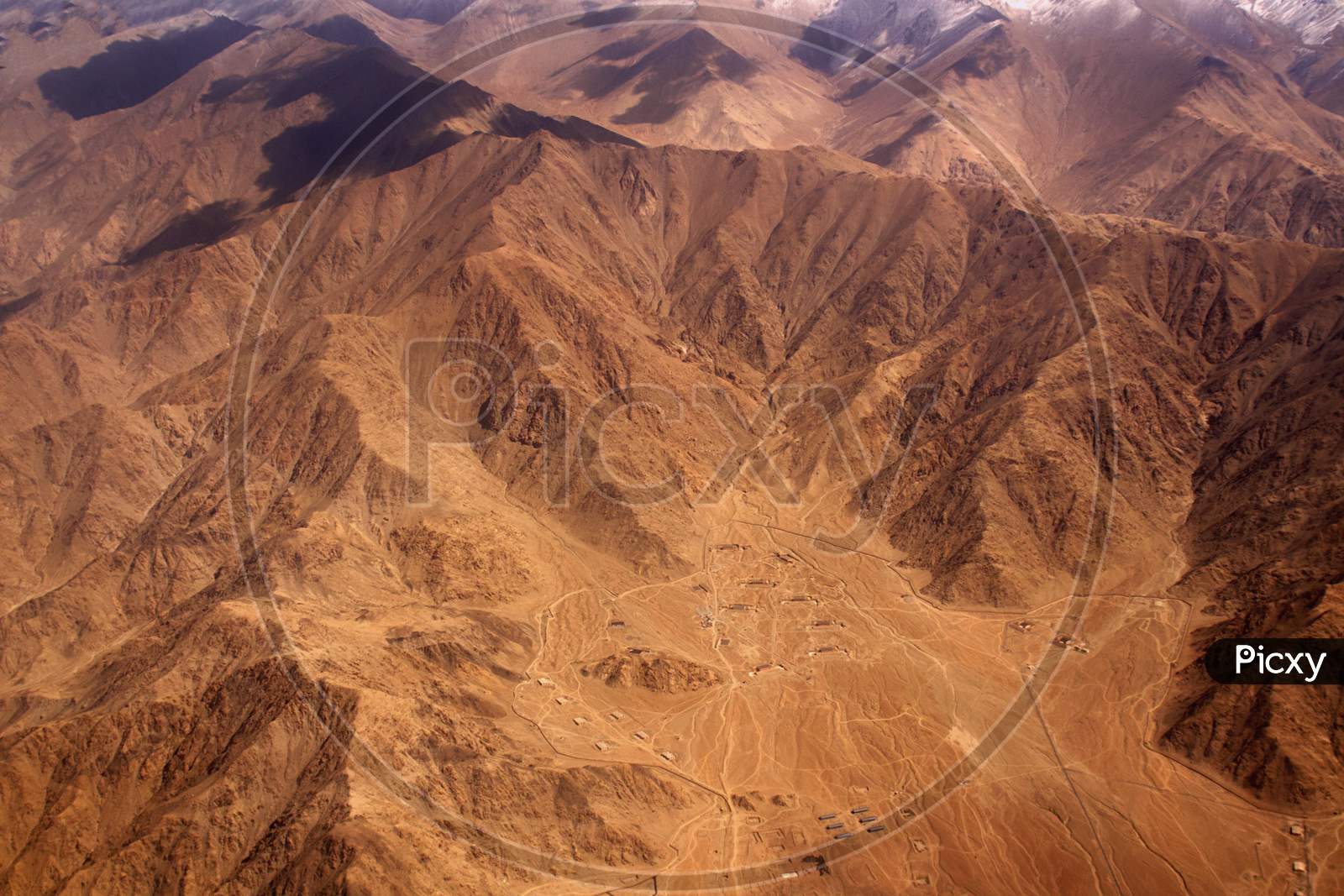 Sand Terrains With Valley Passes Aerial View At Ladakh, Leh