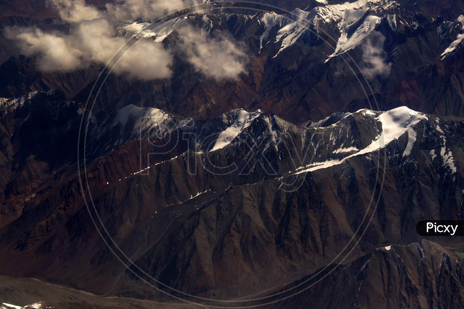 Snow Terrains With Valley Passes Aerial View At Ladakh, Leh