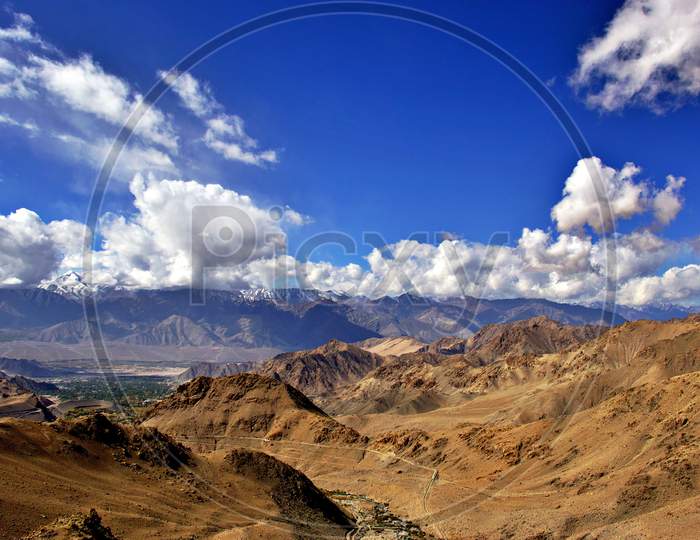 River Valley With Mountain In Ladakh, Leh