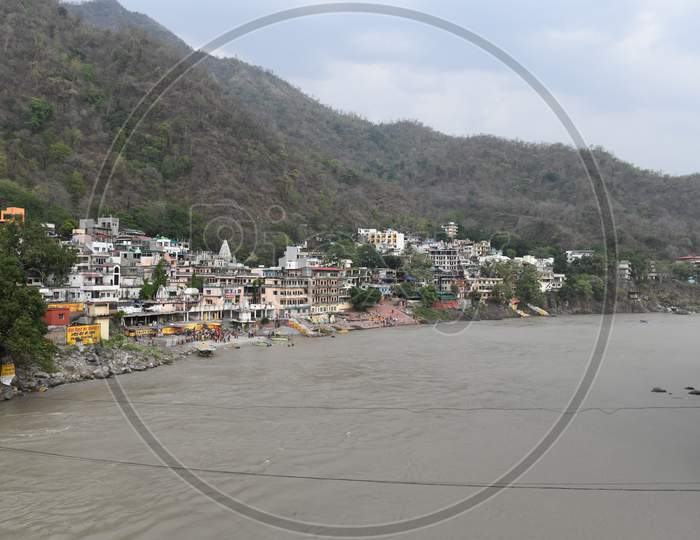 Ganges River Channel Flowing In Rishikesh , Uttarakand
