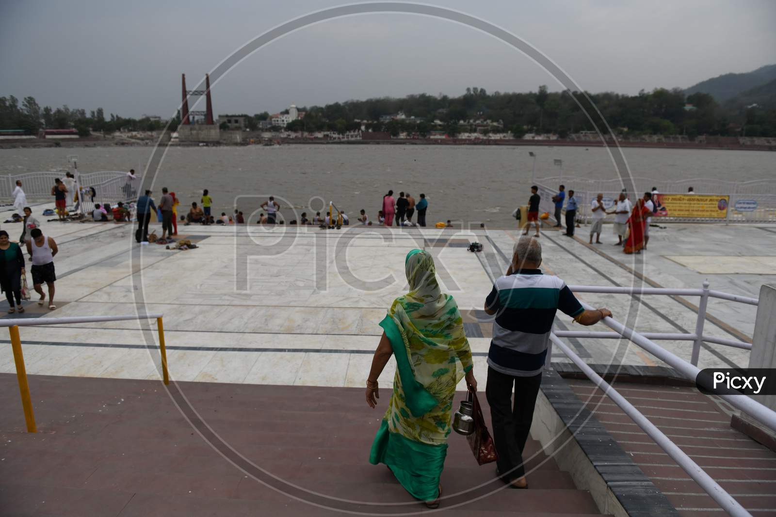 Image Of Pilgrims Taking Holy Bath In River Ganges At Rishikesh