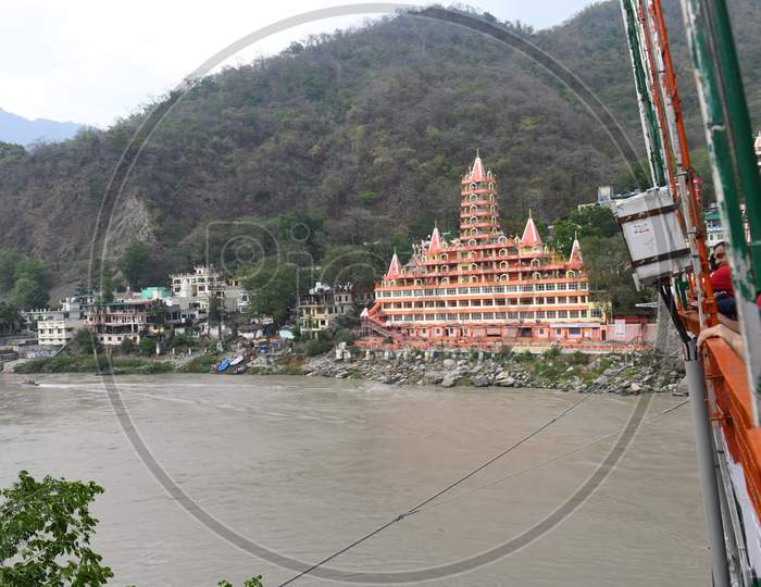 Rishikesh  Trayambakeshwar Temple  View With Ganges River Channel