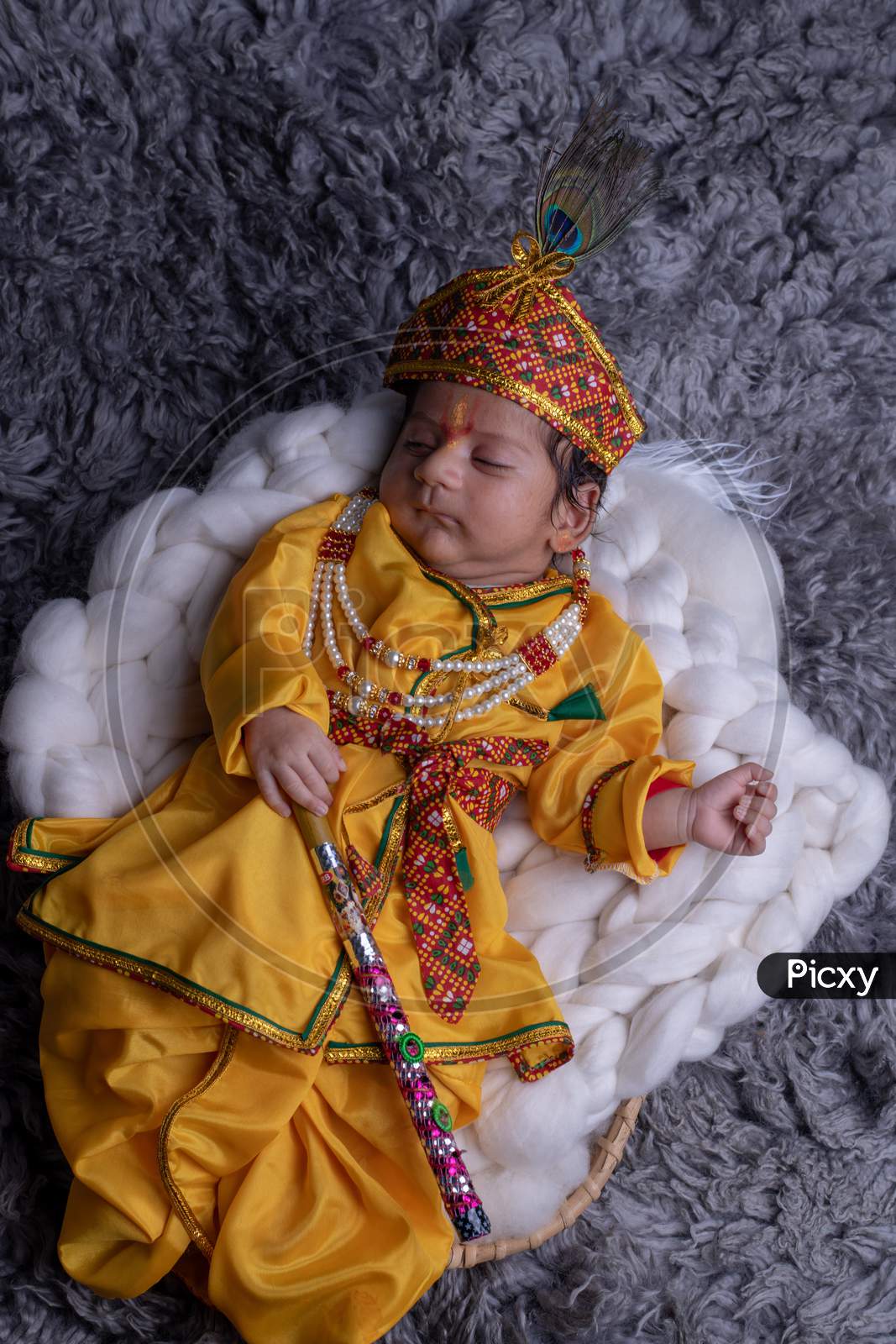 Cute Little Baby In Lord Sri Krishna Clothes  Sleeping Calmly