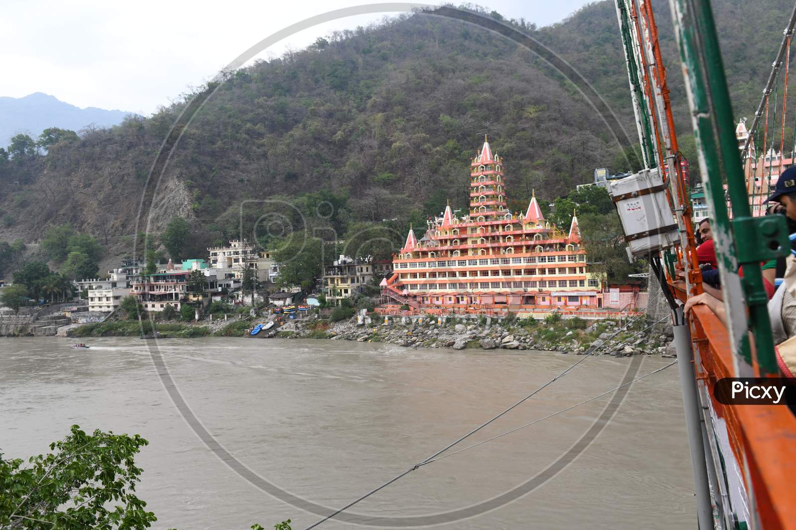 Rishikesh  Trayambakeshwar Temple  View With Ganges River Channel