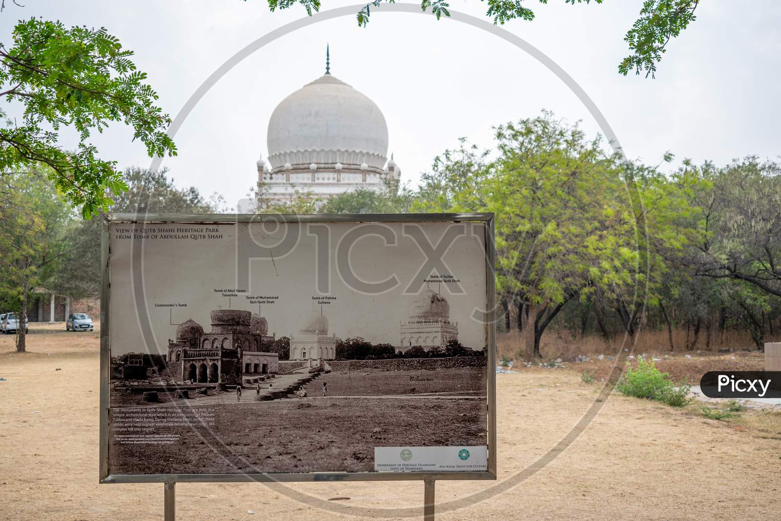 A picture showing view of Qutb shahi heritage park from tomb of Abdullah Qutb Shah