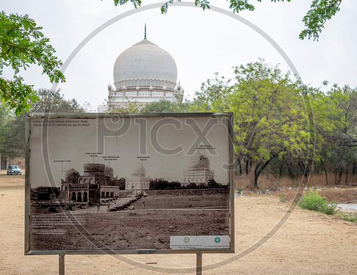 A picture showing view of Qutb shahi heritage park from tomb of Abdullah Qutb Shah