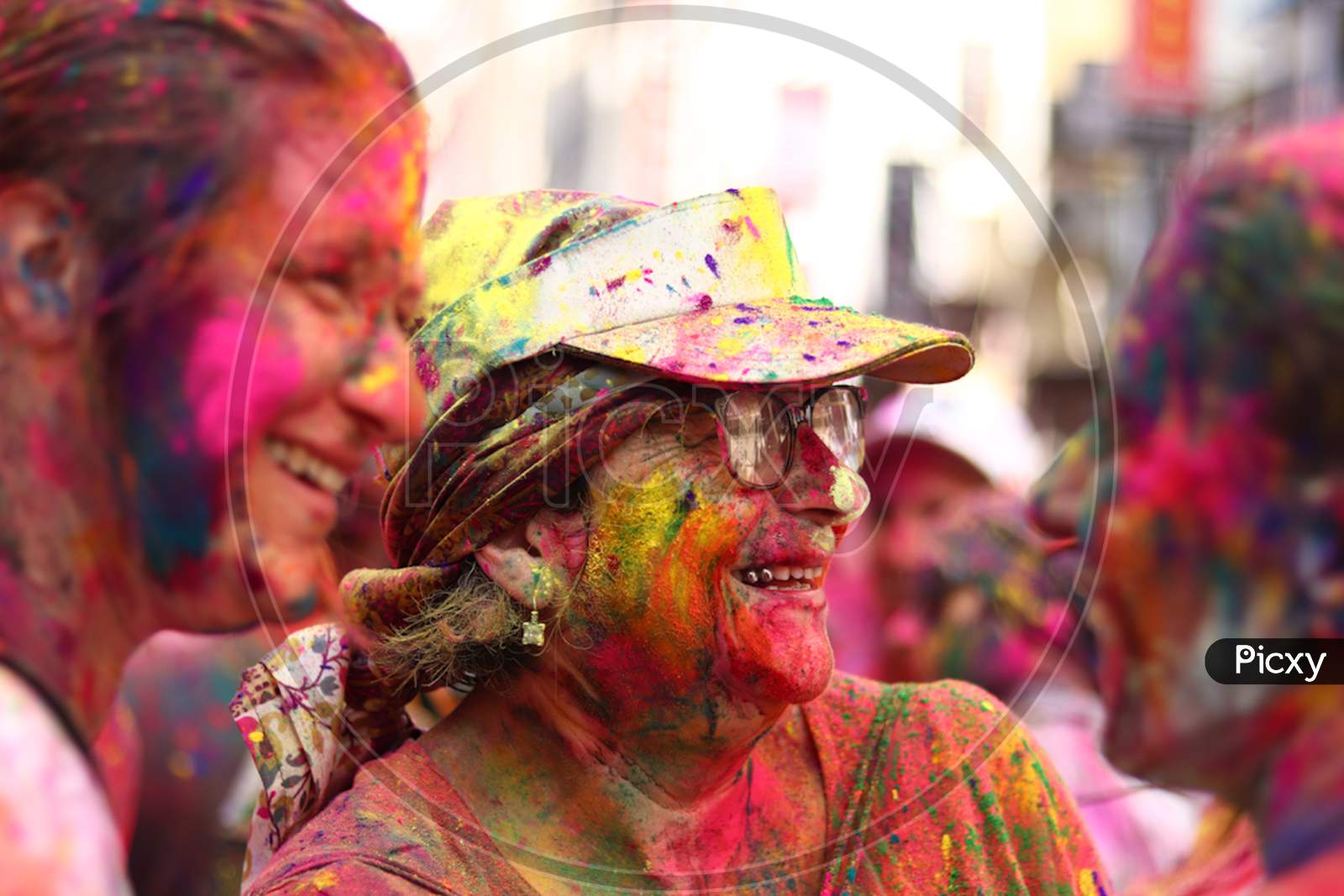 Every woman's face smile in holi festival
