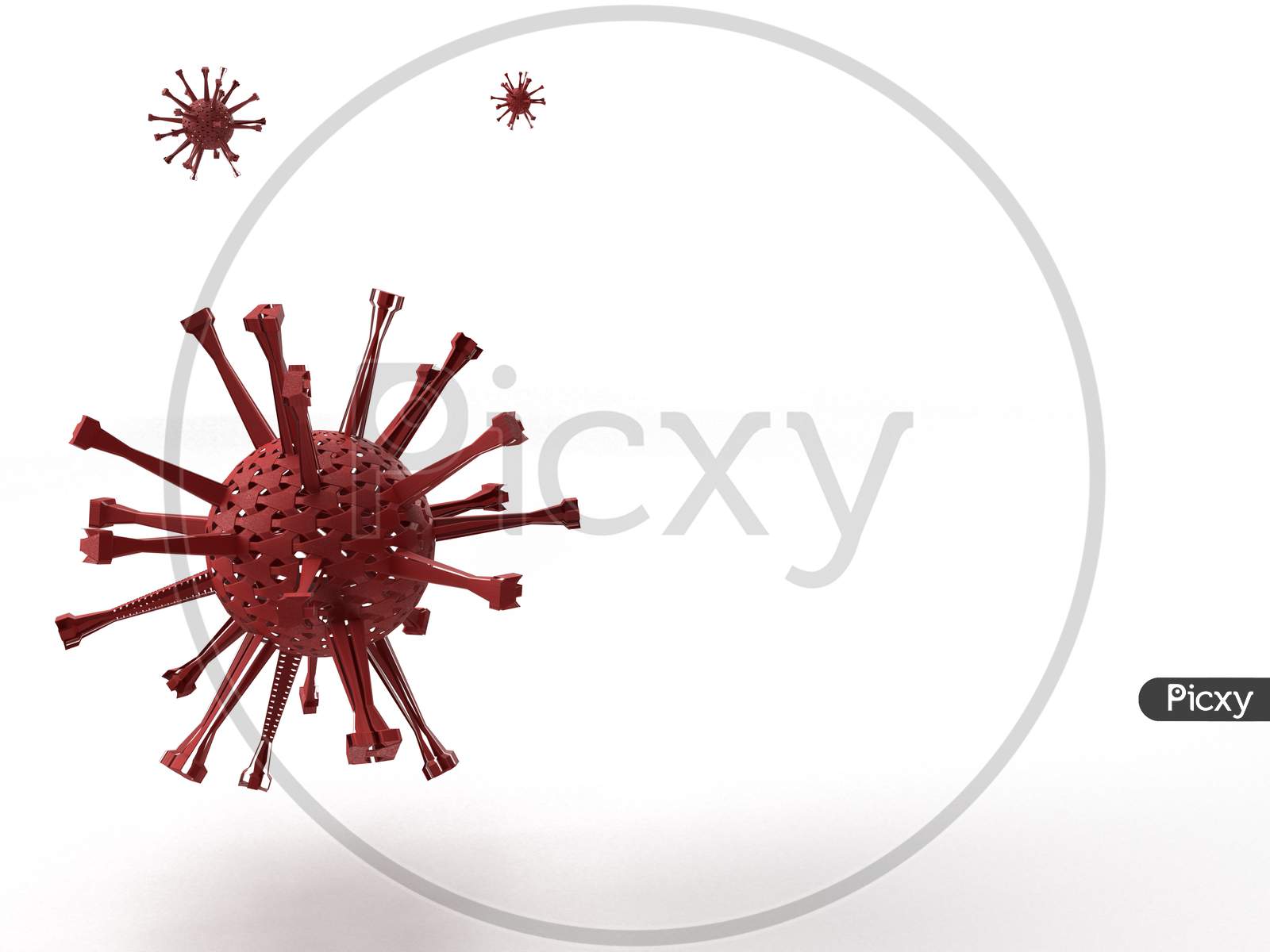 3D Render Of Red Coronavirus Model In White Background With Space For Text.
