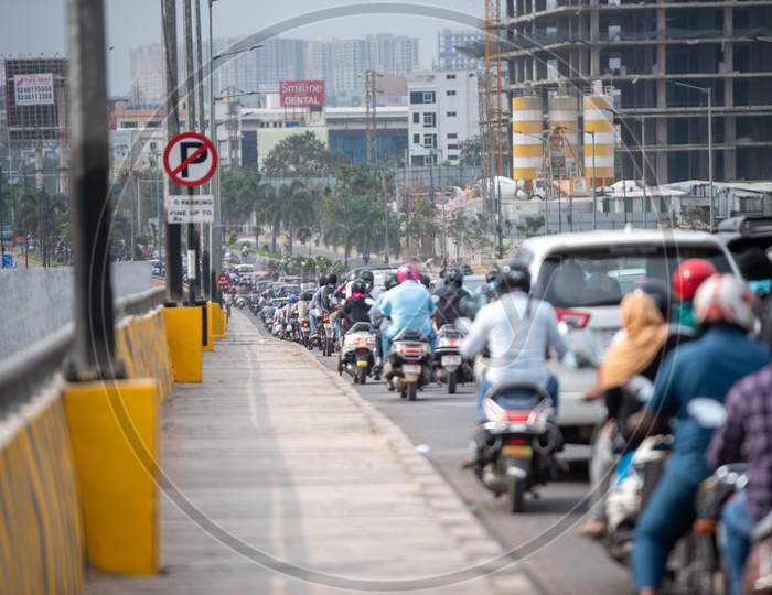 Traffic at peak hour in Hyderabad