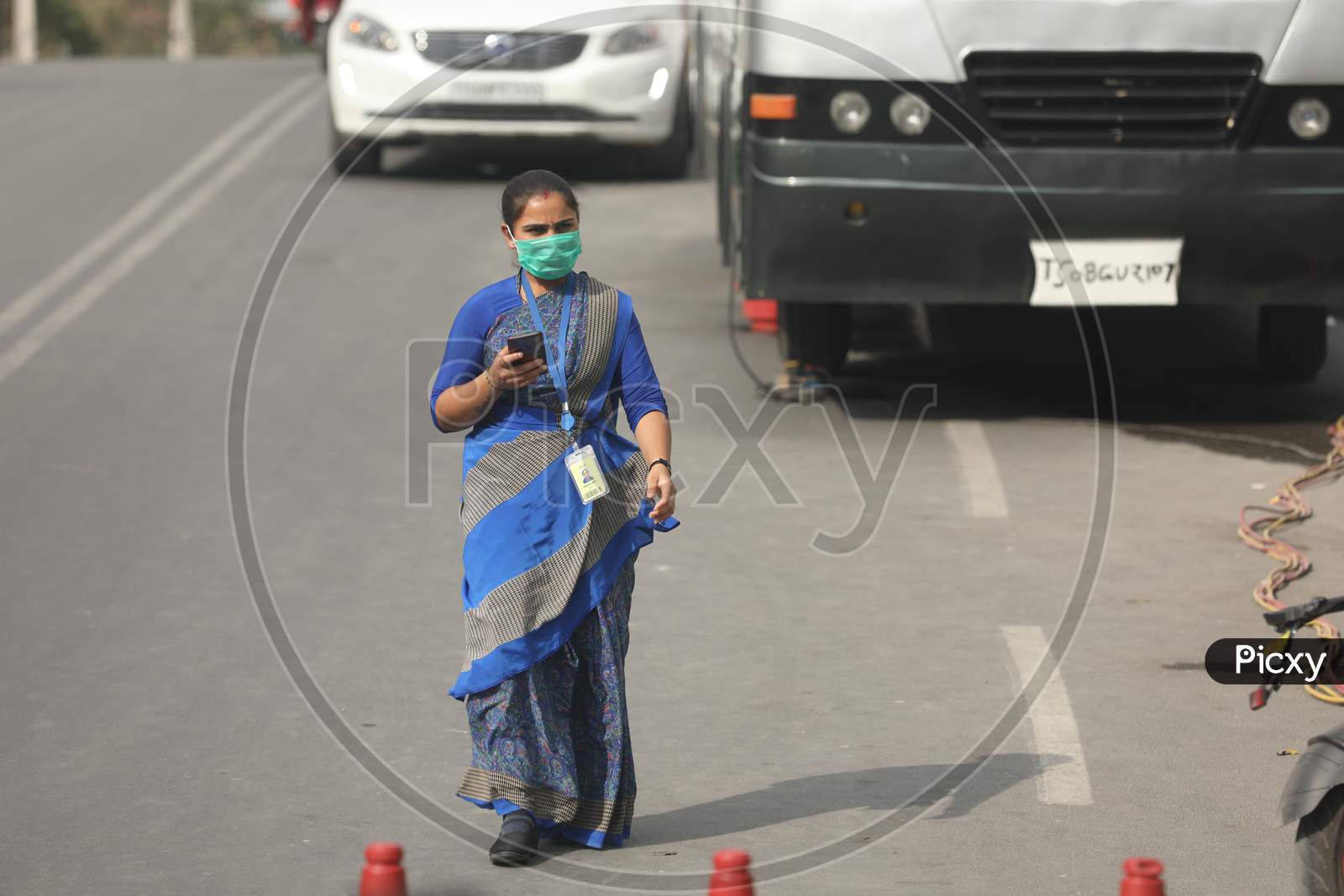 An Woman Wearing N95  Mask Amidst Of Corona Virus Out break or COVID 19  in India