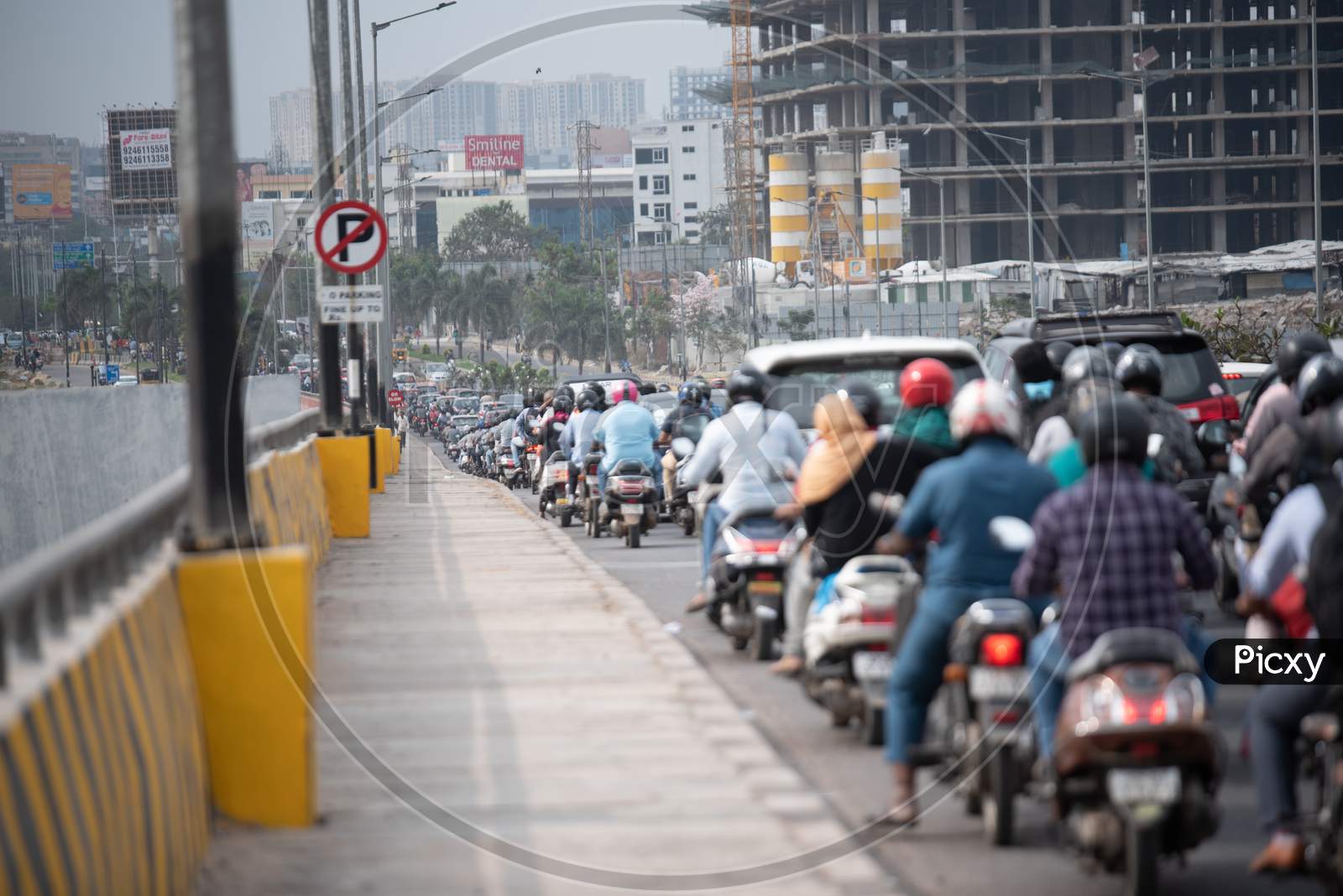 Usual traffic on Hitech City MMTS station flyover during peak hours