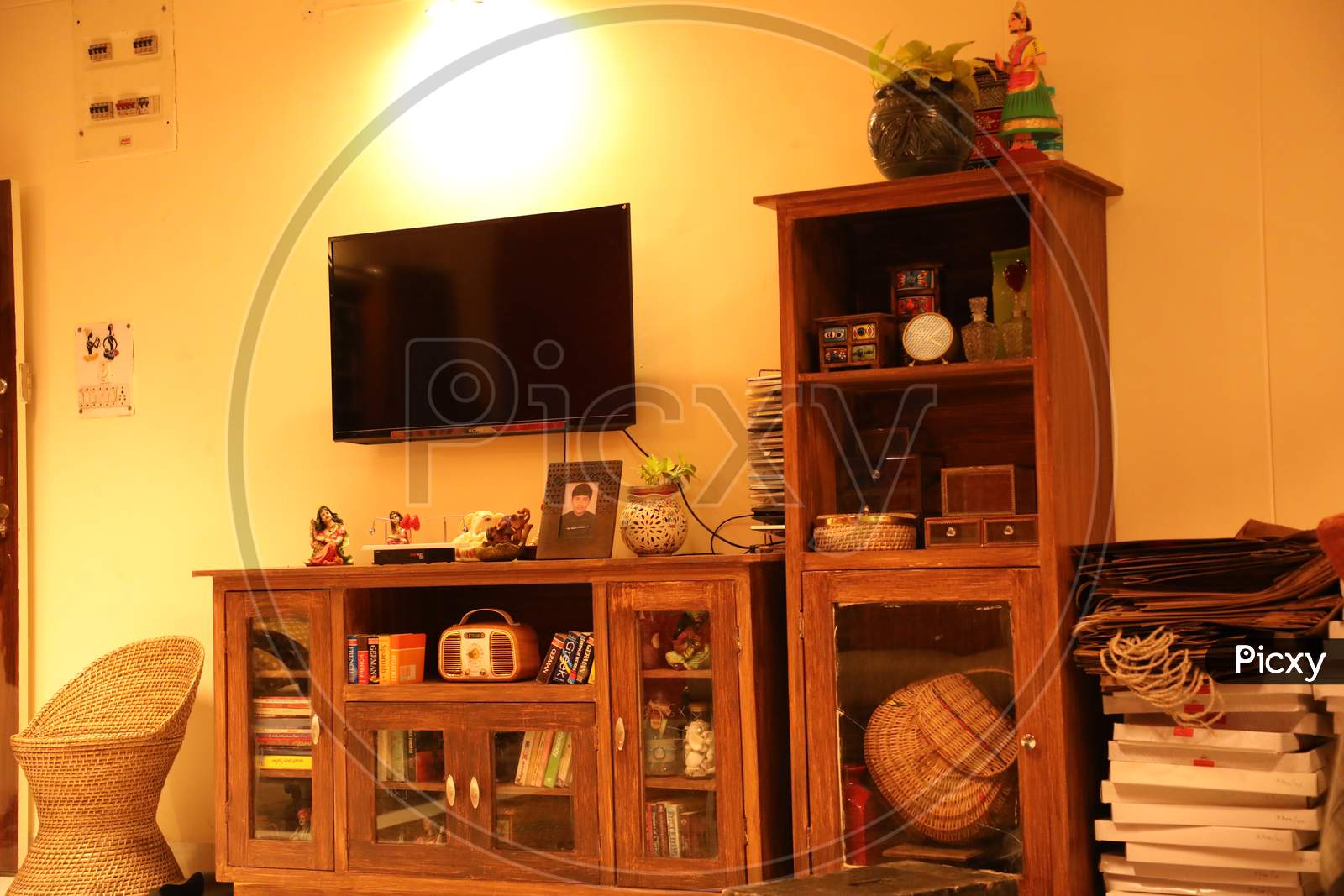 Interior Of a House With TV And Wooden Cupboard