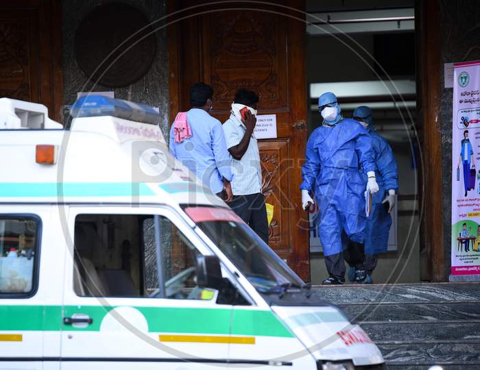Doctors coming out of Gandhi Hospital as they wear Full Body Suit and Face Masks at COVID19, Corona Virus Isolation Ward