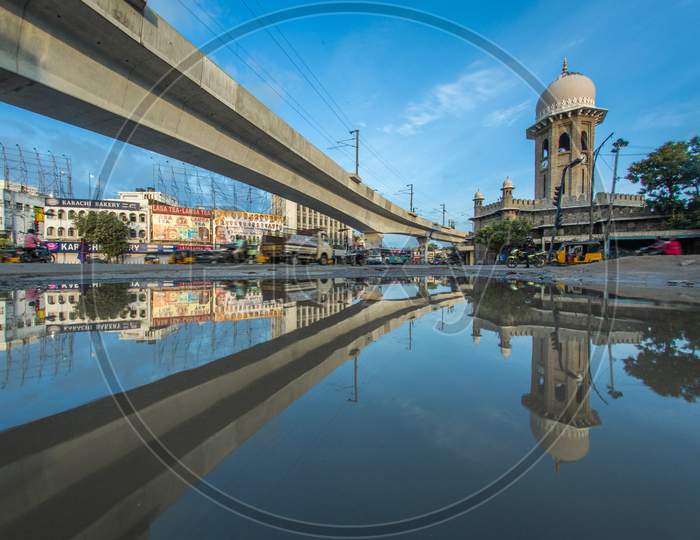 Reflection Of Metro Track At Mazamjahi Market