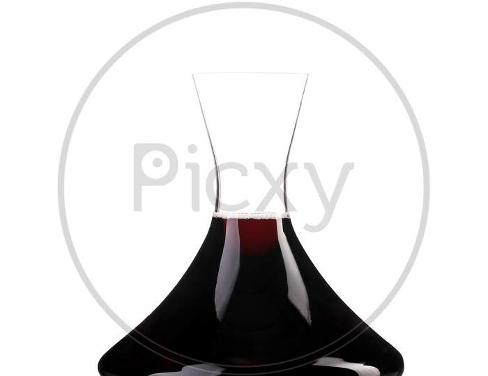 A Decanter Of Red Wine With Reflection Isolated Over White Background