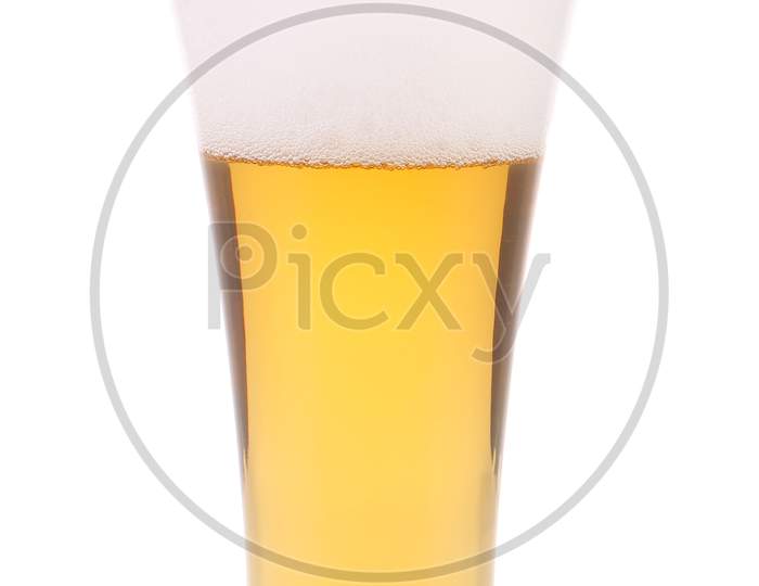 Full Glass Of Beer With Foam. Isolated On A White Background.