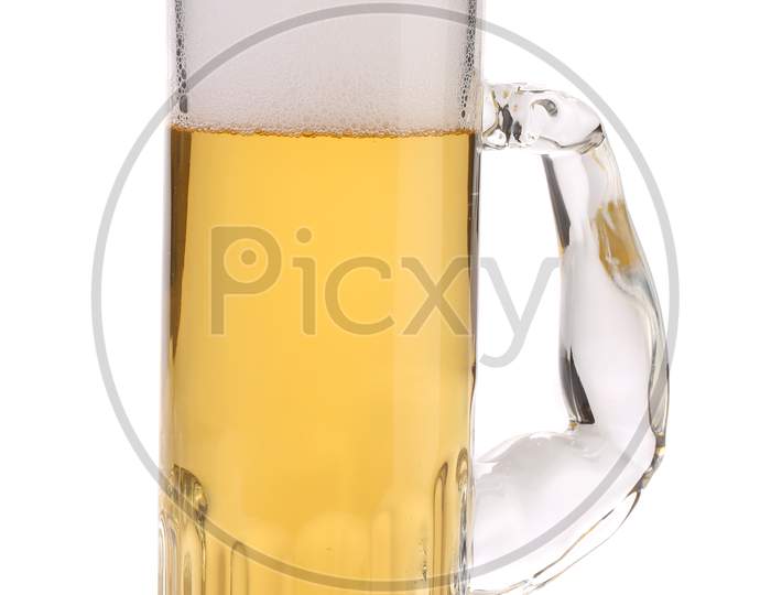 Tall Narrow Glass Of Beer. Isolated On A White Background.