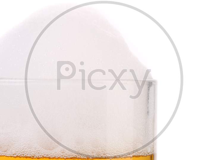 Background Of Beer Glass Close Up. Front.