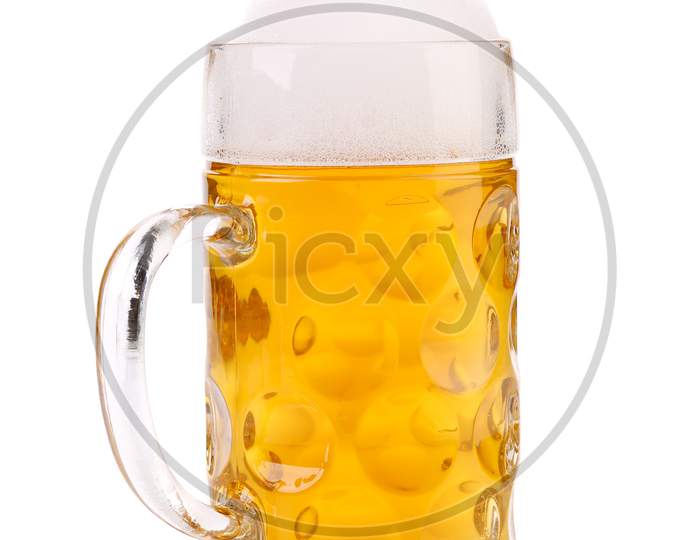 Tall Big Mug Of Beer With Foam. Isolated On A White Background.