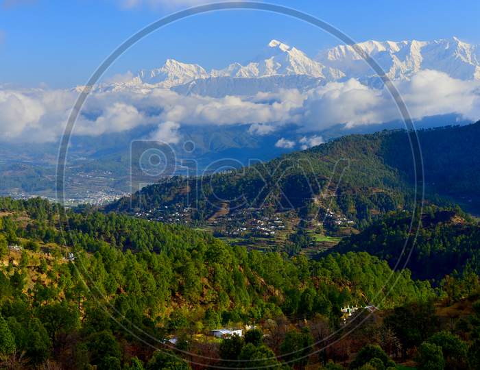 A View Of  Snow Capped Mountains  From Kausani  View Point, Uttarakhand