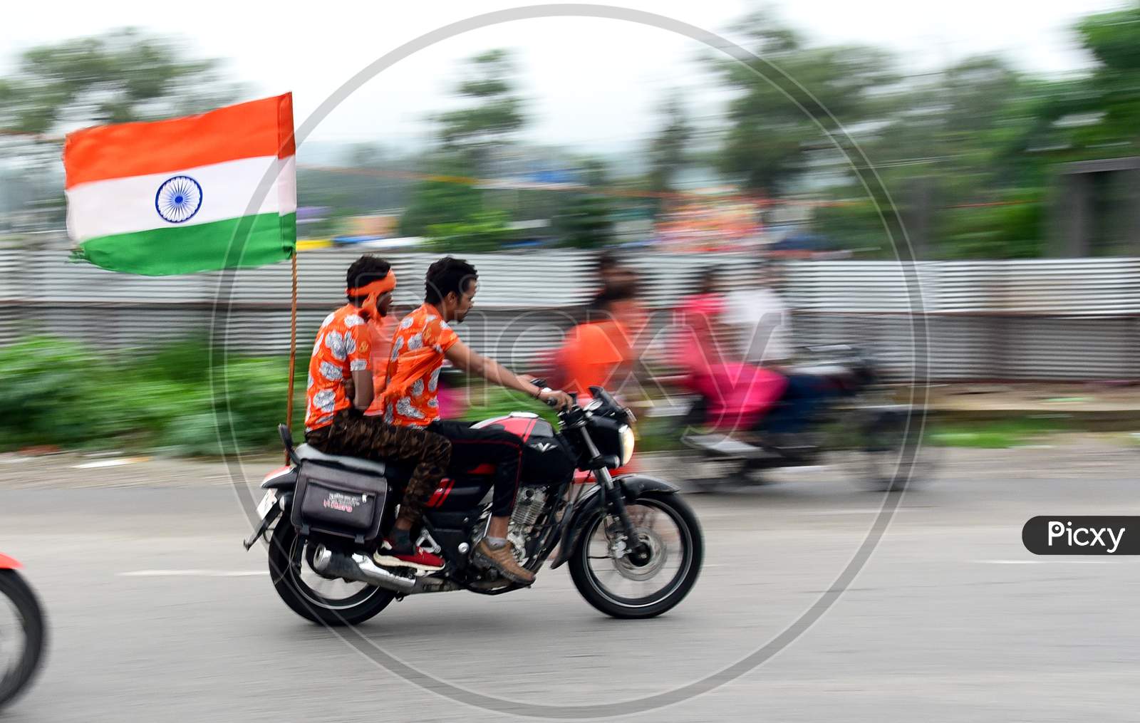 People Of India Holding Indian National Flag And  Riding On two Wheeler Vehicles As a Part of Freedom Rally During Independence Day