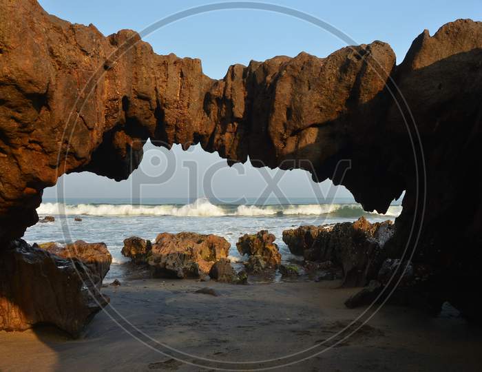 Naturally Formed Arch Or Water Eroded  Arch At Mangamaripeta Beach , Visakhapatnam