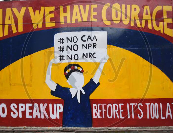 Wall Arts by Protesters During  Protest Against CAA, CAB, NPR  and NRC Amendment Bill  in Delhi