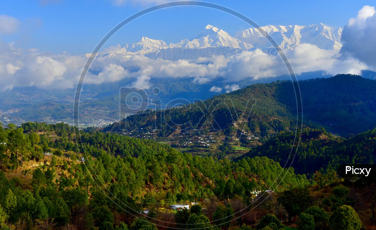A View Of  Snow Capped Mountains  From Kausani  View Point, Uttarakhand