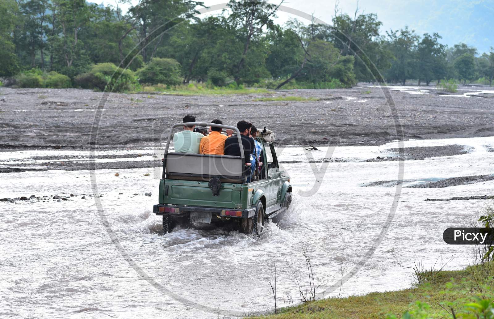 Tourists Off Road On A River Channel of Ganga in Haridwar