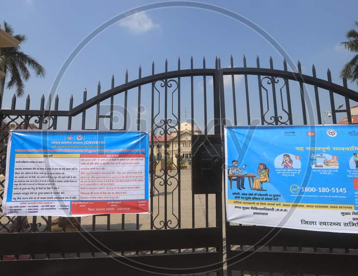 Corona or COVID 19  Safety Measures Banners At Allahabad High Court