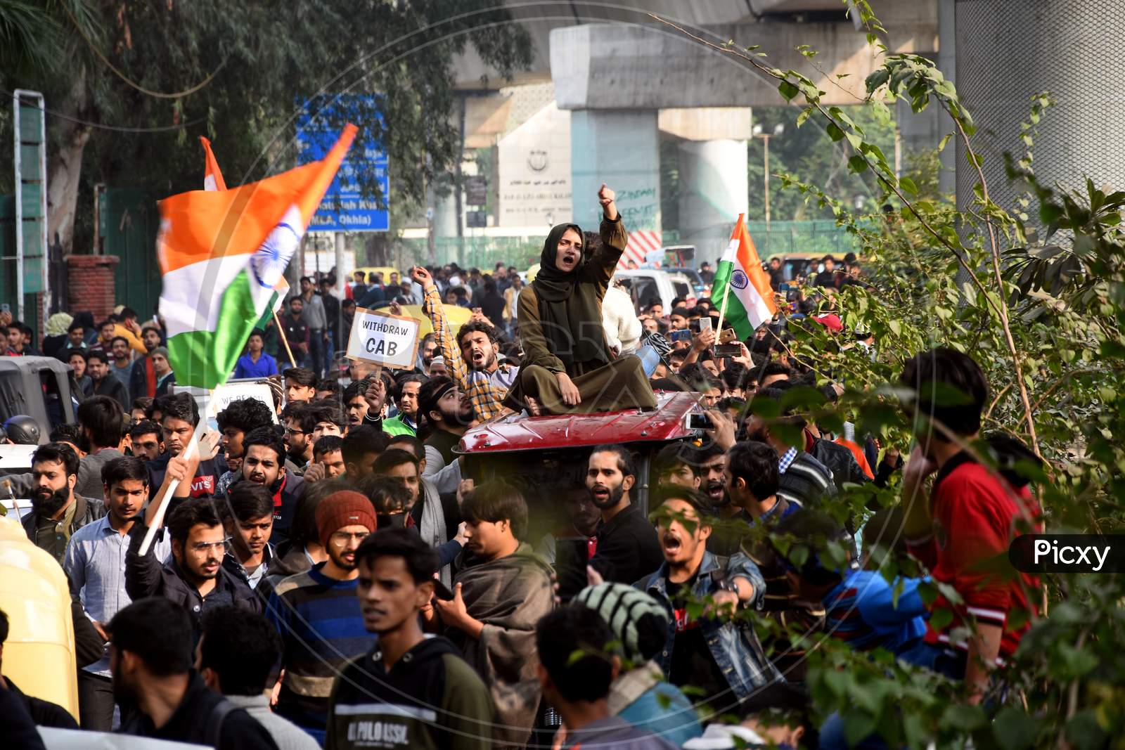 Indian Students Participating in an Protest Against CAA, CAB, NPR  and NRC Amendment Bill In Parliament