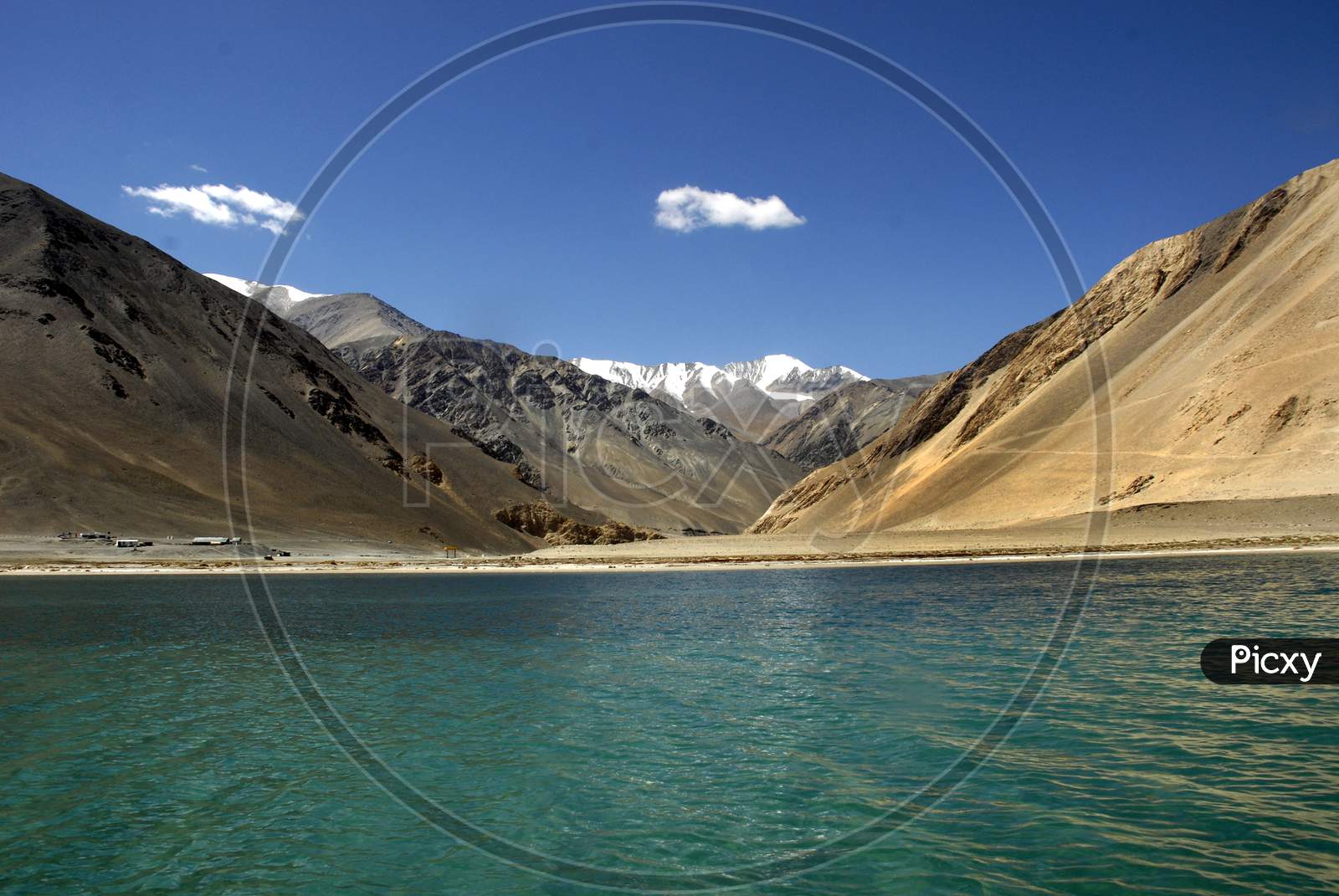 Beautiful View Of Pangong Lake With Snow Filled Mountains In Leh