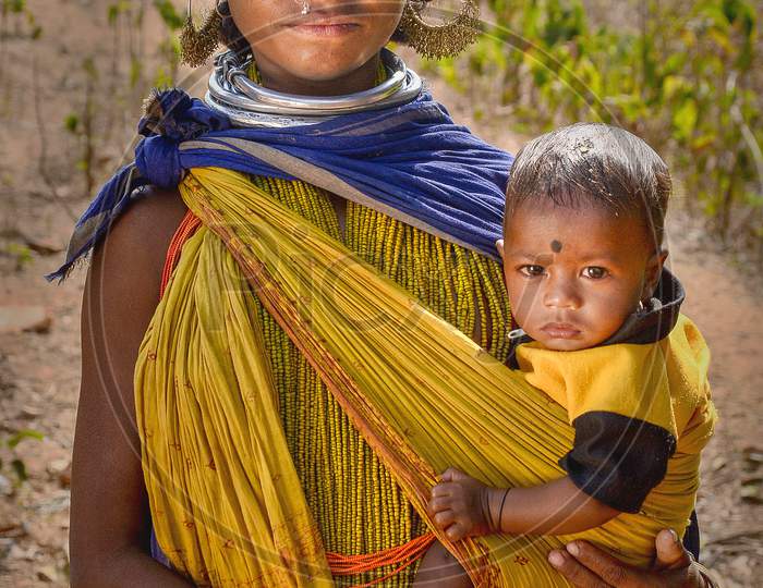 A Bonda Tribe Woman With Her Child
