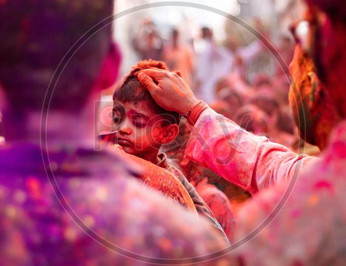 Indian Children Filled In Holi Colours During Holi Festival Celebrations
