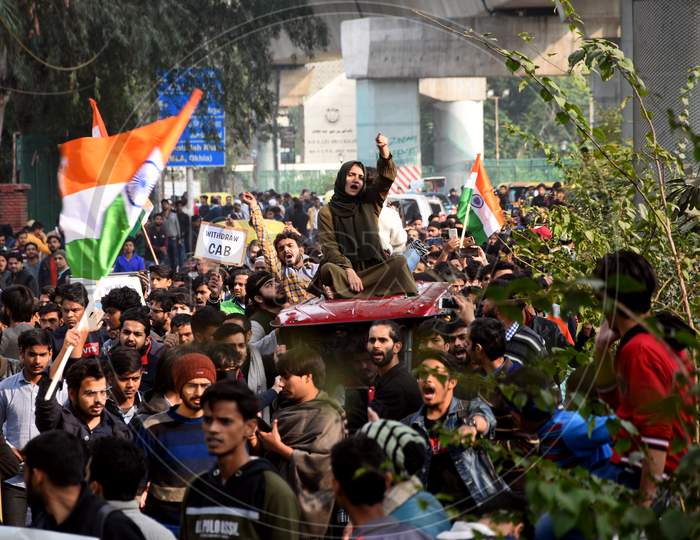 Indian Students Participating in an Protest Against CAA, CAB, NPR  and NRC Amendment Bill In Parliament