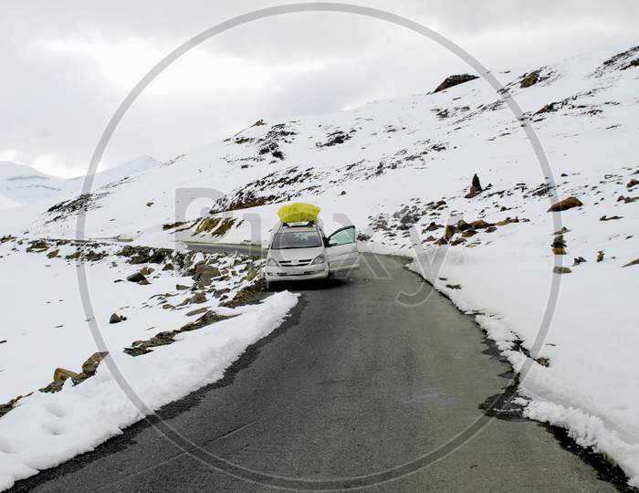 Roads In Snow Filled Mountains Of Ladakh