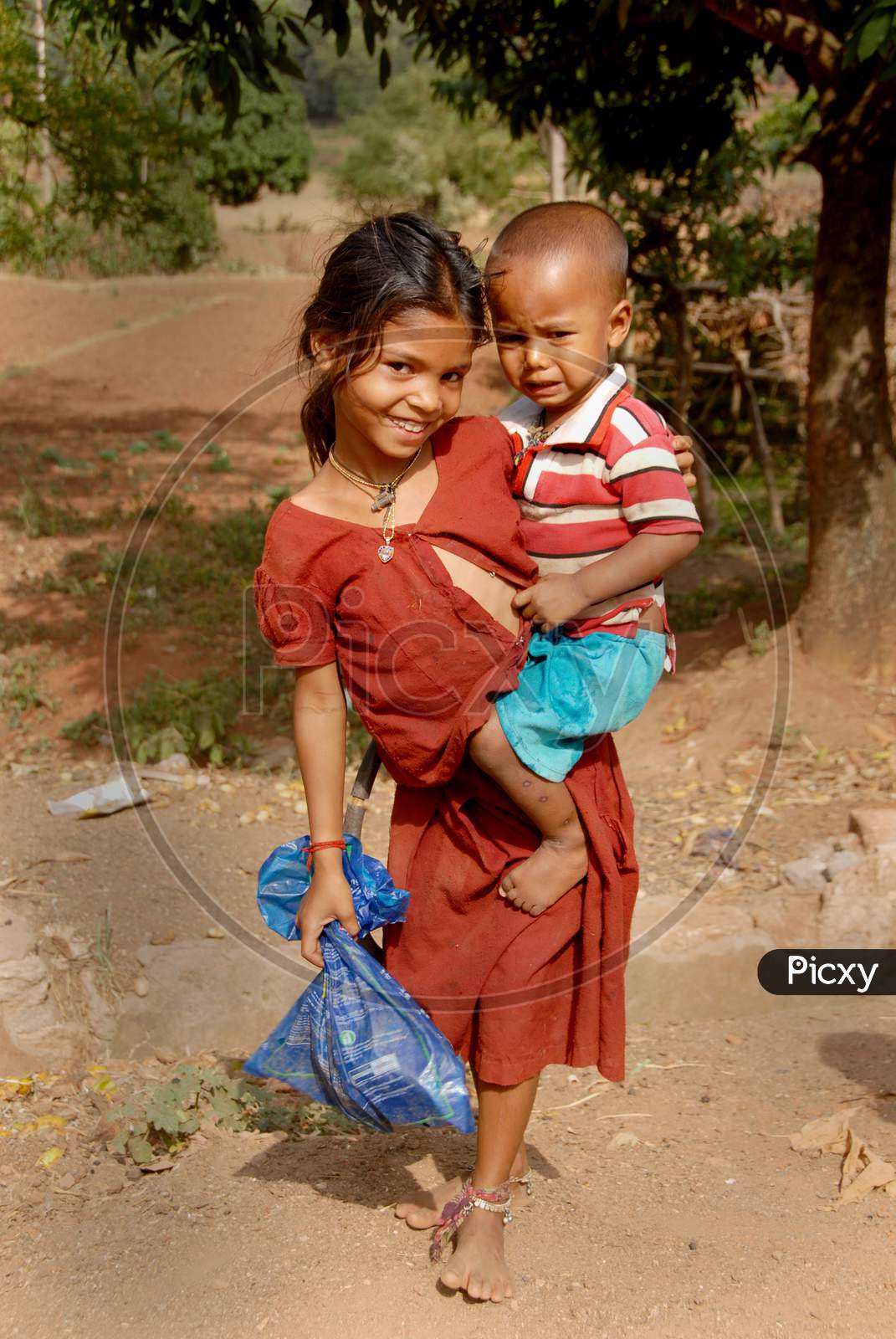 Indian  Poor Children in an Rural Village Street  of Araku