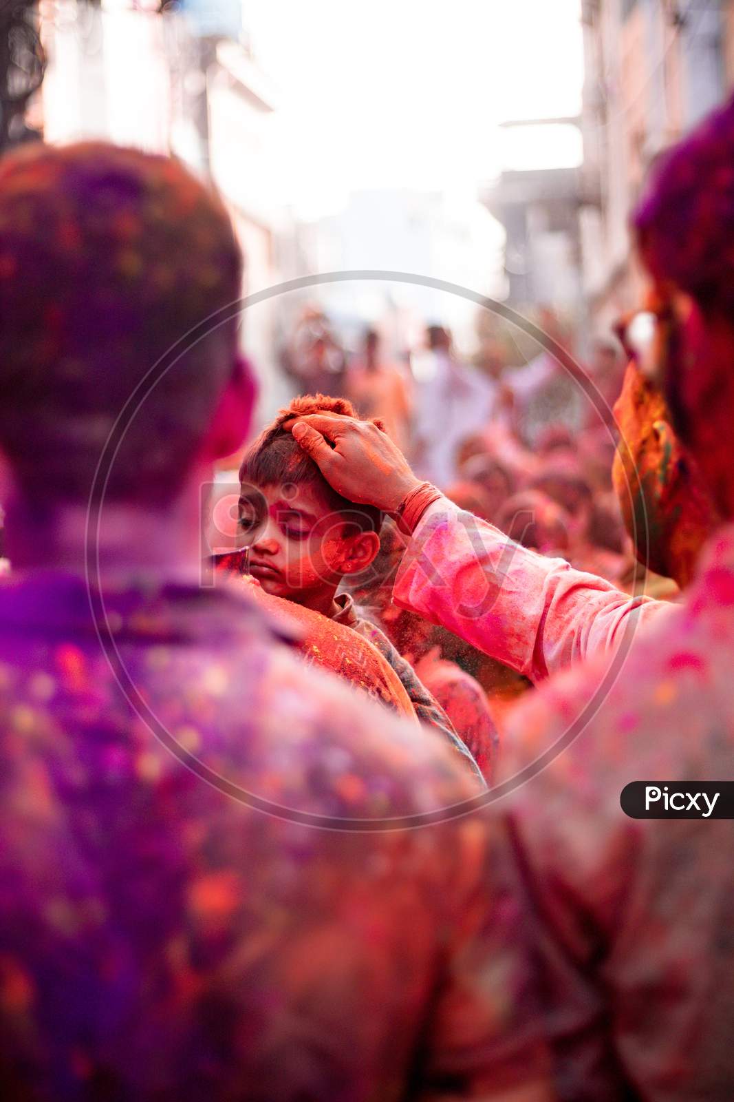 Indian Children Filled In Holi Colours During Holi Festival Celebrations