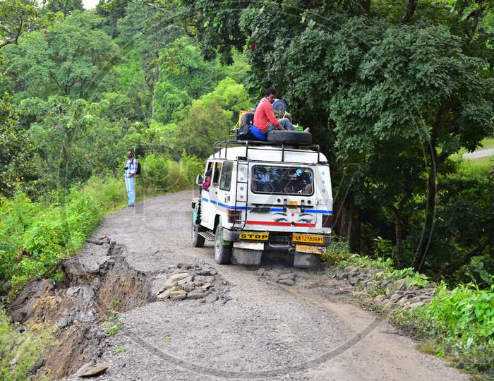 Road Slides On The Terrain Roads of Mussoorie , Uttarakhand