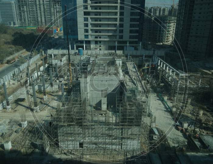 Construction site for skyscraper in Hyderabad