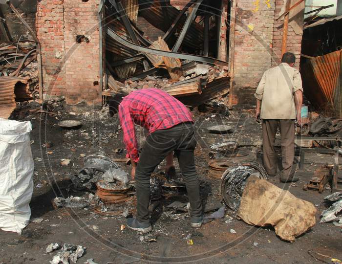 Burnt Shops  At  Gokulpuri Tyre Market After Mob Set Them On Fire  During Violence Against Citizenship Amendment Law in North East Delhi