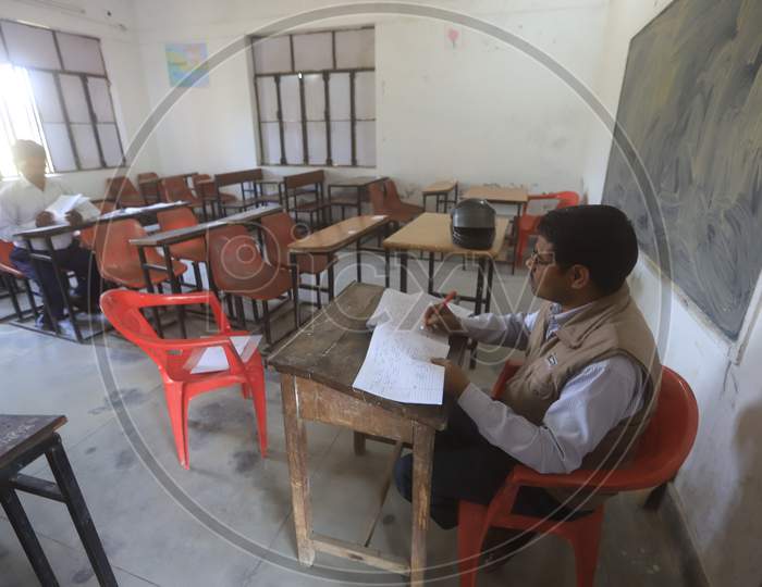 Teachers Checking Uttar Pradesh Board Examination Copies At a School in Prayagraj